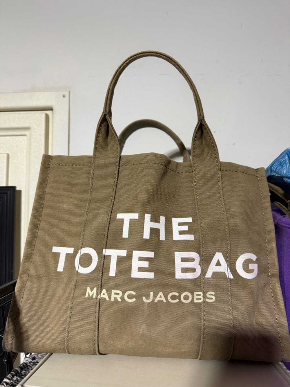 Marc Jacobs Tote Bag in Olive Green with White Logo (MEDIUM SIZE)